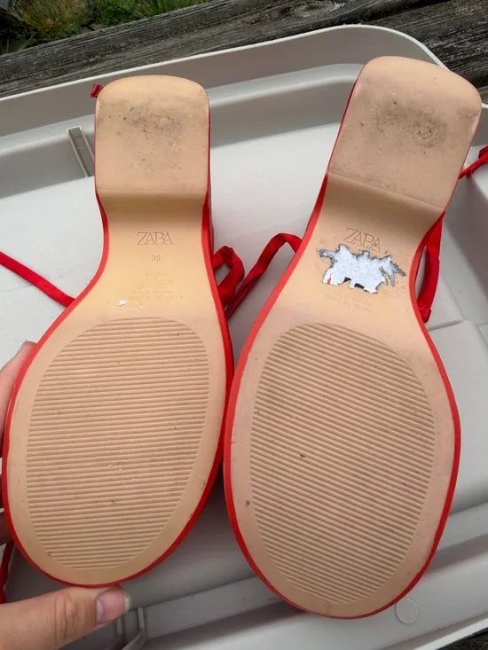 Zara Bright Red Satin Platform Heels - Picture 8 of 10